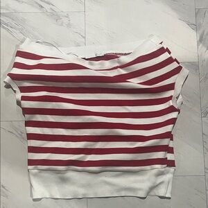 Zara Red and White Striped Sweatshirt